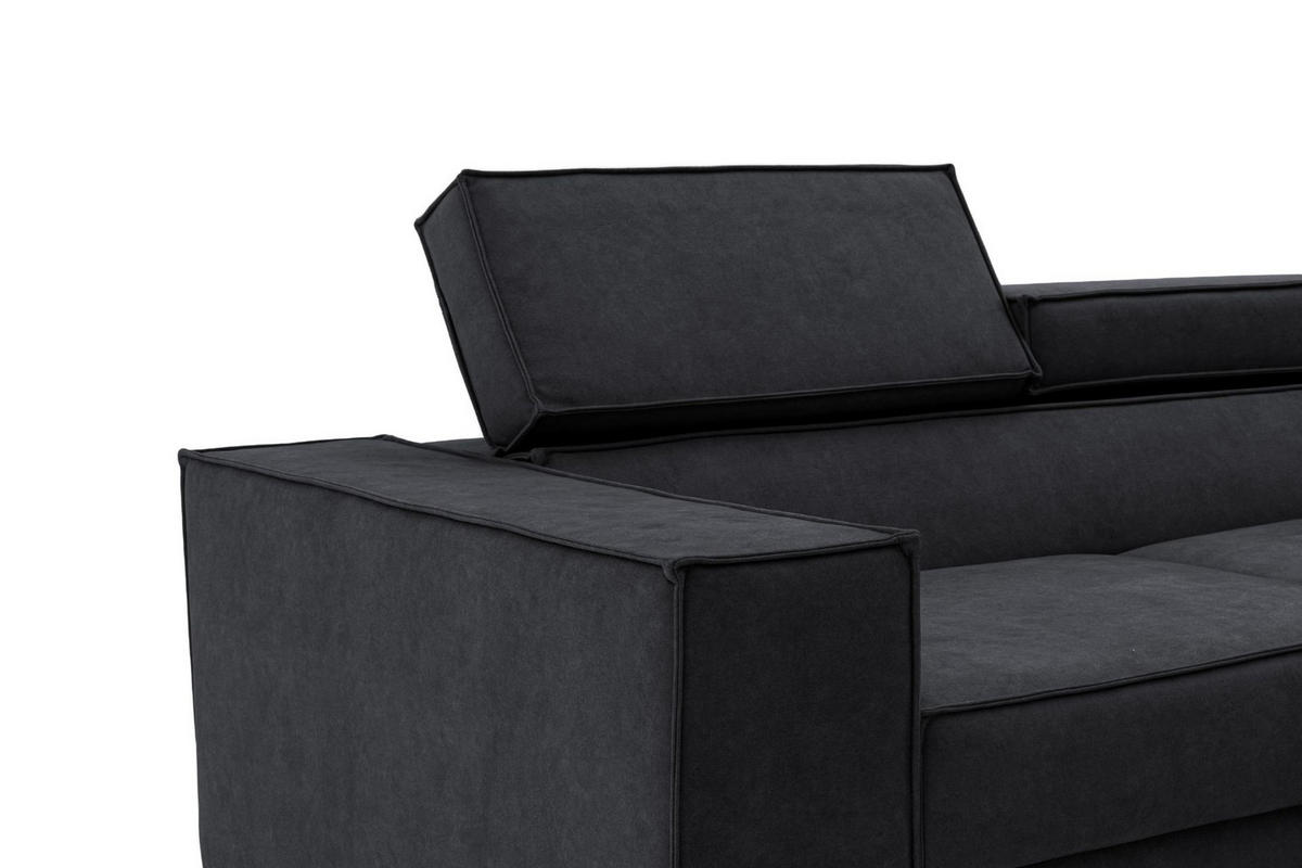 ECKSOFA PURE L Rechts mit Schlaffunktion 127x199 Velours Graphit - Graphitfarben/Schwarz, Holz/Textil (204/281cm) - Muffo