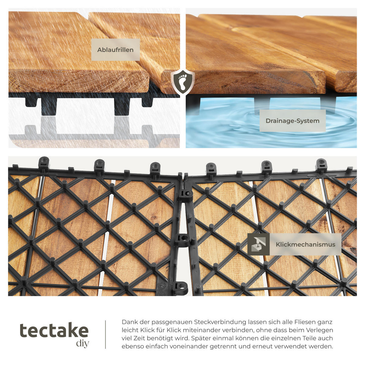 TERRASSENFLIESEN Tabula,31 x 31 x 2,2 cm,braun - Braun, Holz (31/31/2.2cm) - tectake