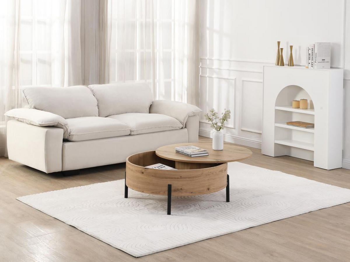 COUCHTISCH mit drehbarer Tischplatte & Stauraum - MDF - Holzfarben - YEMELIA - Naturfarben, Holz (80/80/35.5cm) - Vente-Unique