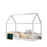 HAUSBETT 90/200 cm Weiß aus Kiefernholz mit Tafel und Rausfallschutz - Weiß, Holz (90/200cm) - OKMYHOME