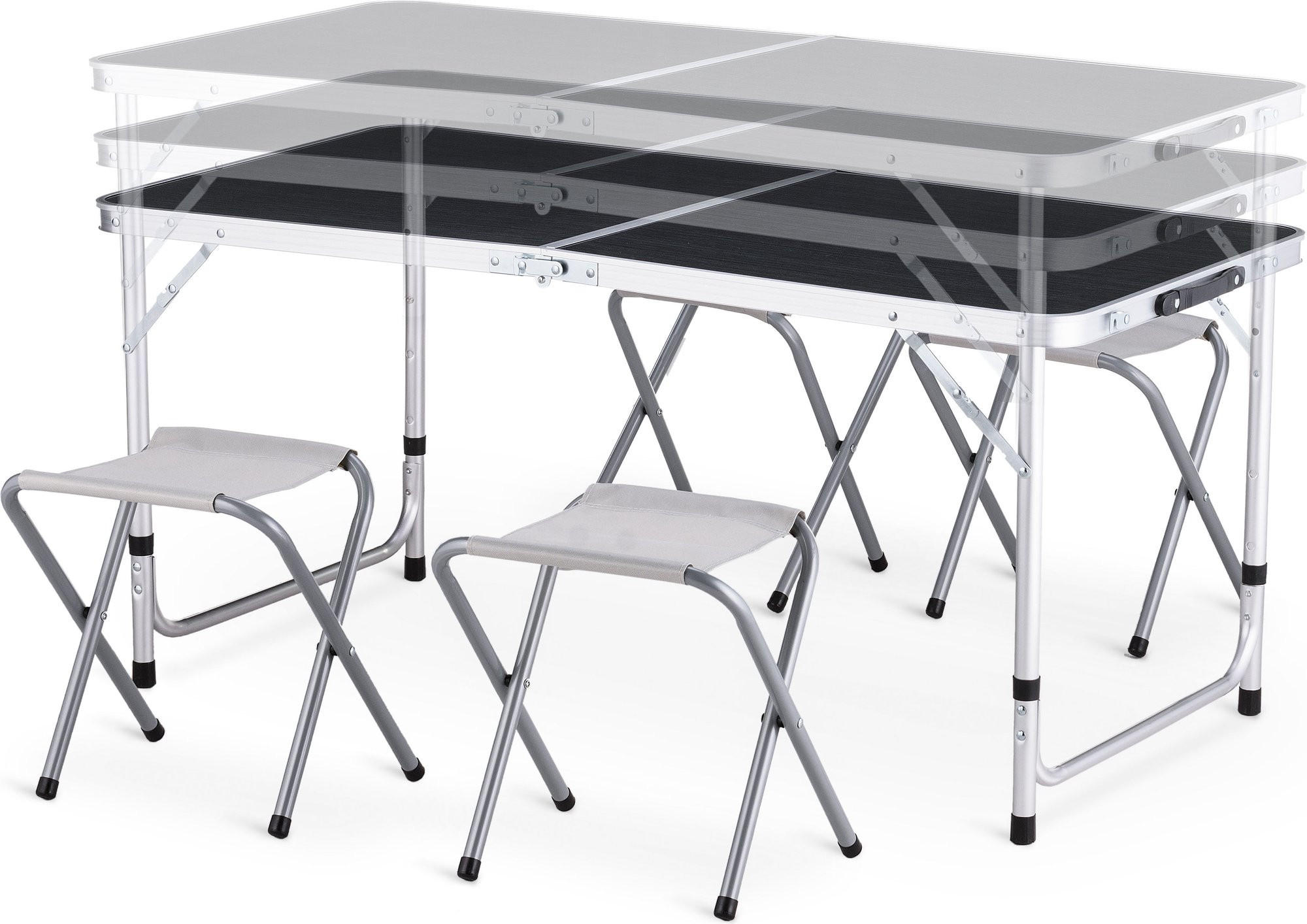 GARTENSET Tisch und 4 Stühlen, 120/60 cm, Höhenverstellbar - Dunkelgrau/Silberfarben, Metall - Outtec