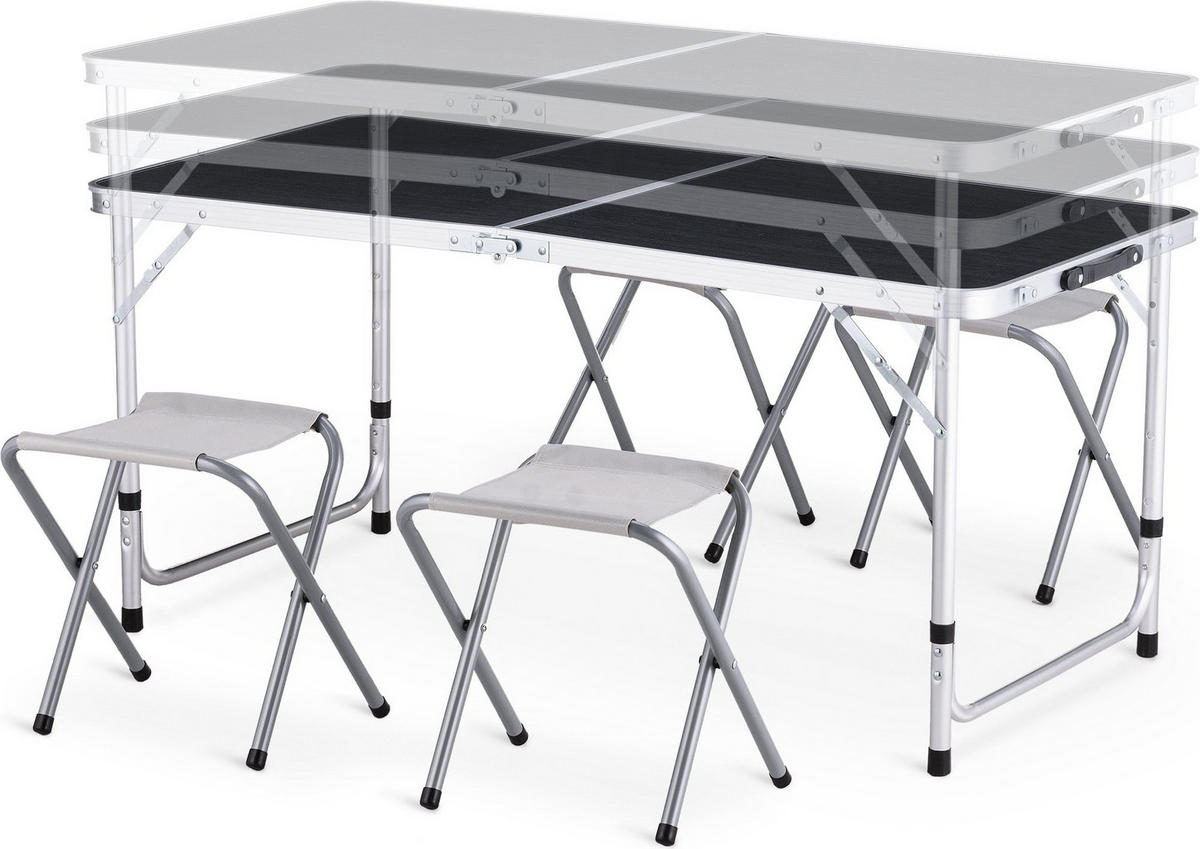 GARTENSET Tisch und 4 Stühlen, 120/60 cm, Höhenverstellbar - Dunkelgrau/Silberfarben, Metall - Outtec