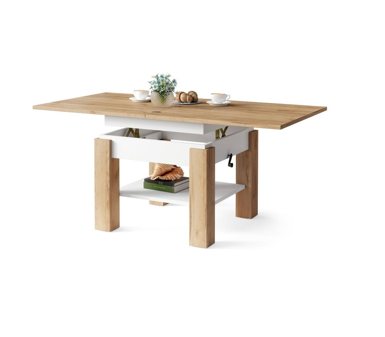 designimpex Couchtisch Eiche, Weiß 70x57x75 cm
