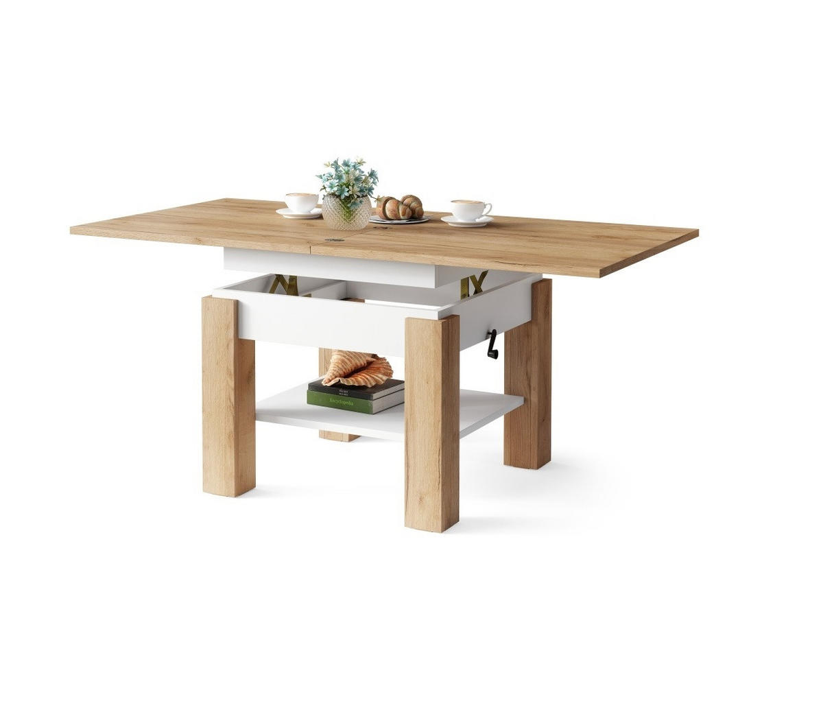 COUCHTISCH quadratisch aufklappbar höhenverstellbar 70/75/69 cm - Eichefarben/Weiß, Holzwerkstoff (75/70/57cm) - designimpex