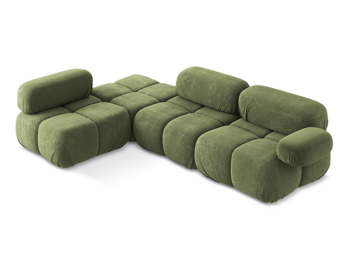 ECKSOFA Links Chenille Stoff Grün - Schwarz/Grau, Kunststoff/Textil (190/285cm) - Makamii