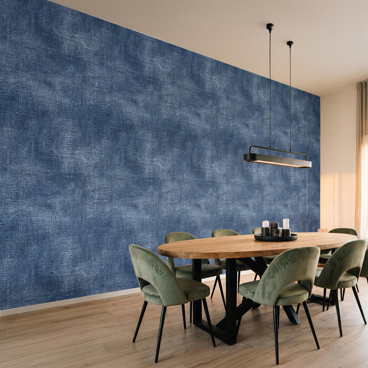 TAPETE - Leinen - Textur - Muster - Denim - Rustikal - 450x200 cm - Blau, Papier (450/200cm) - OnlyWow