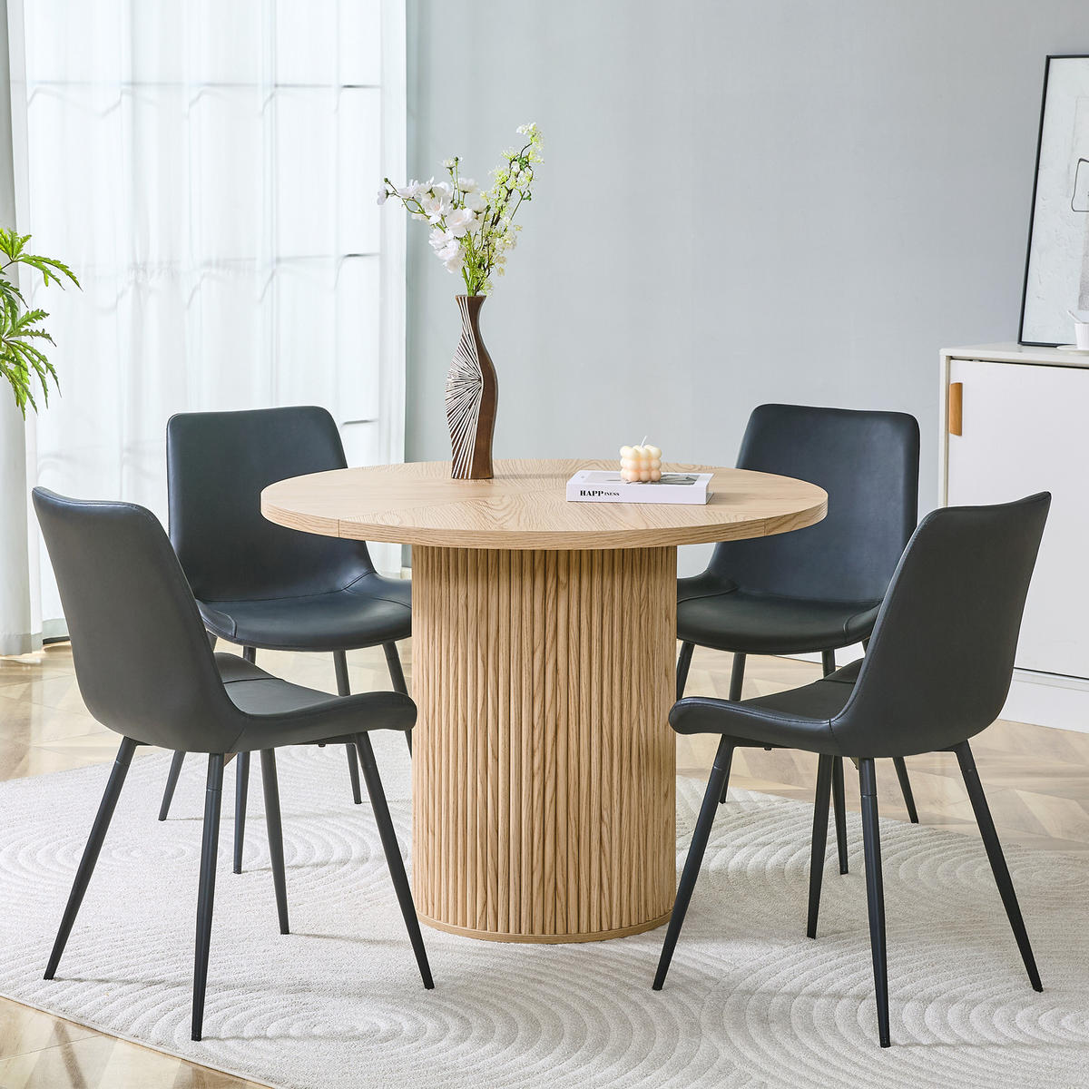 ESSGRUPPE DE-39388 5-teilig, mit 4 PU-Stühlen Schwarz - Schwarz, Holzwerkstoff (100/76/100cm) - ComfortXL