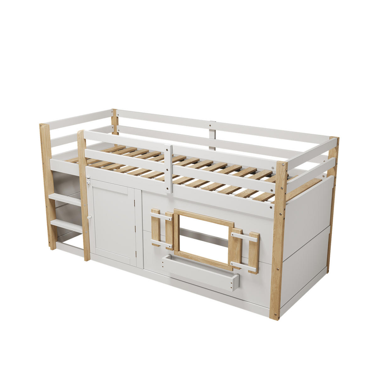 ETAGENBETT 90/200 cm DE-03104, mit Leiter und fle/iblem Spielbereich, in Weiß - Weiß, Holz/Holzwerkstoff (90/200cm) - ComfortXL