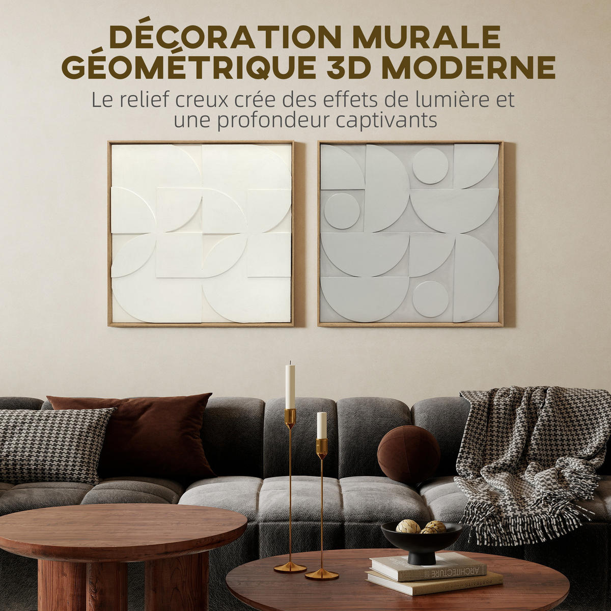 WANDDEKO 2er-Set DE-14346 3D geometrisch aus Holz Weiß - Weiß, Kunststoff (3.5/80/80cm) - ComfortXL