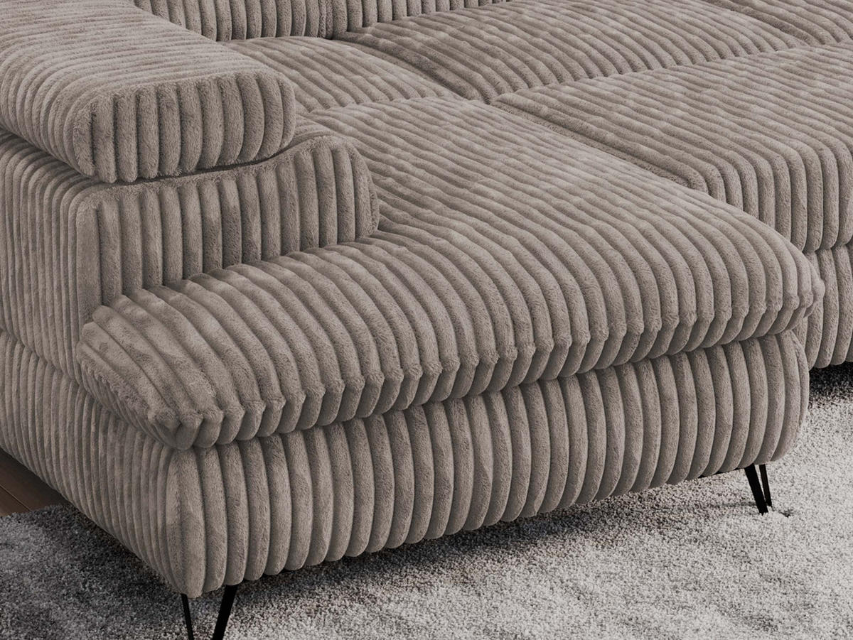 WOHNLANDSCHAFT PETER U Cord Hellbraun - Hellbraun/Schwarz, Textil/Metall (346/76/208cm) - MKS