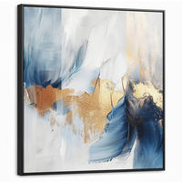 LEINWAND Bilder mit Rahmen - Gold - Blau - Aquarell - Kunst - Modern - 90x90 - Hellblau, Textil (90/90cm) - MuchoWow