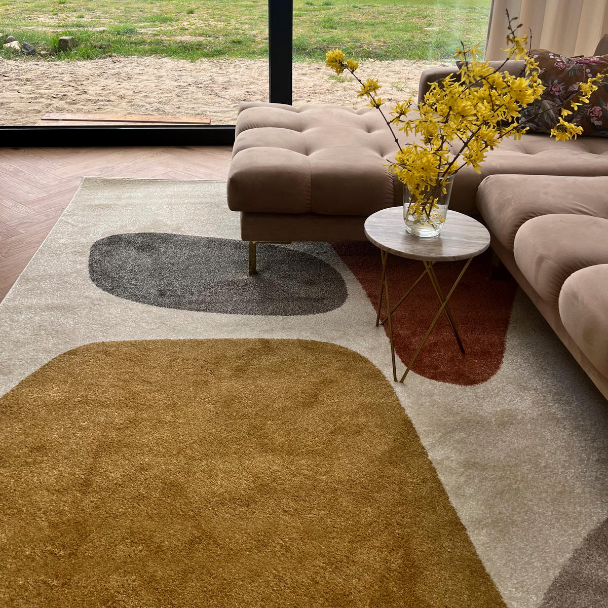 TEPPICH Beige Geometrisch In-Outdoor Pflanzlich Kurzflor Rechteckig 80 x 150 cm - Currygelb/Beige, Textil (80/150cm) - Mazovia