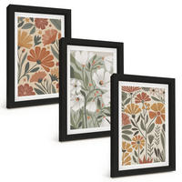 BILDER SET 3er Set - 20x30 cm Schwarzer Rahmen - Blumenmuster in Orange und Grün - Schwarz, Kunststoff (20/30cm) - TULUP