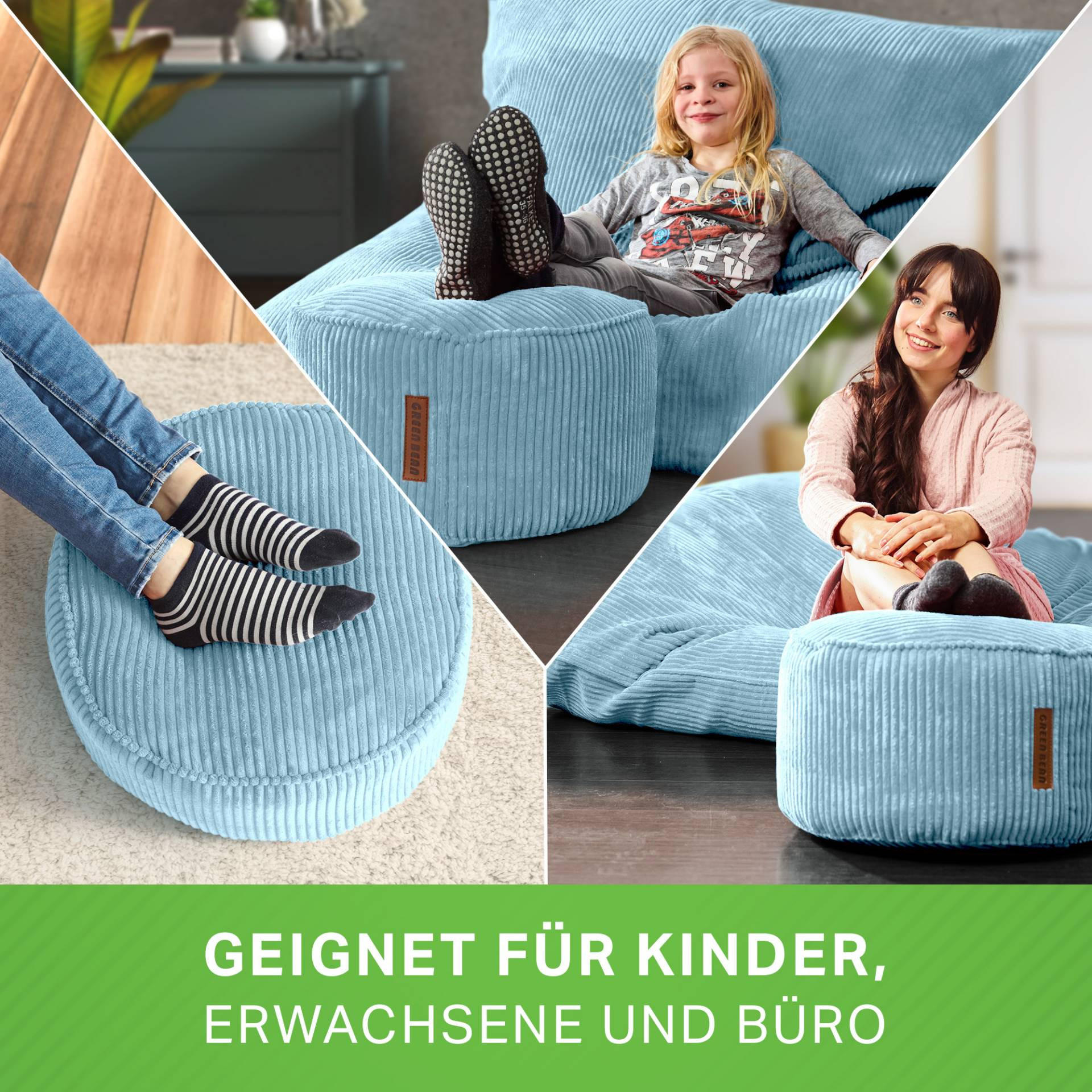SITZSACK-HOCKER Pouf "Cord" 45x25cm - Hellblau, Textil (45/25/45cm) - Green Bean
