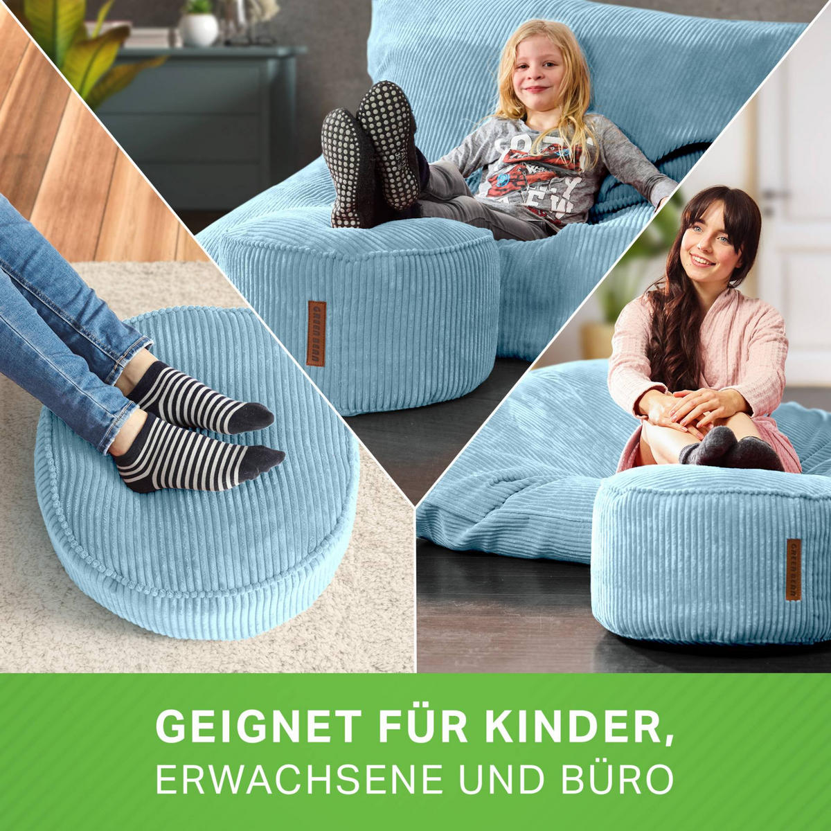 SITZSACK-HOCKER Pouf "Cord" 45x25cm - Hellblau, Textil (45/25/45cm) - Green Bean