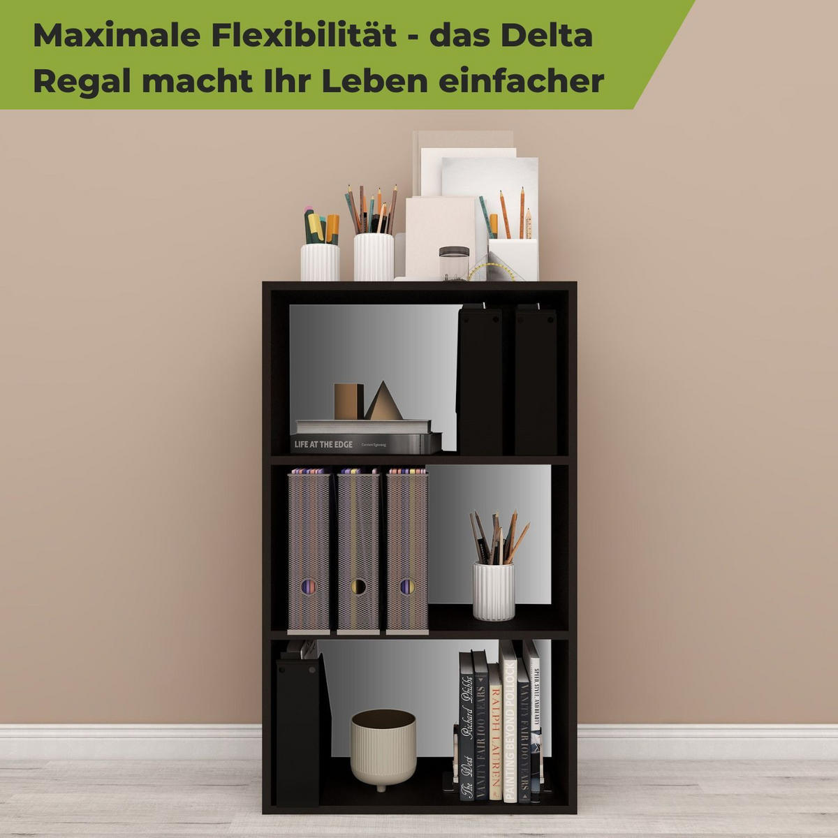 STANDREGAL DELTA-3 Schwarz 65/25/110 cm - Schwarz, Holzwerkstoff (25/110/65cm) - Coemo