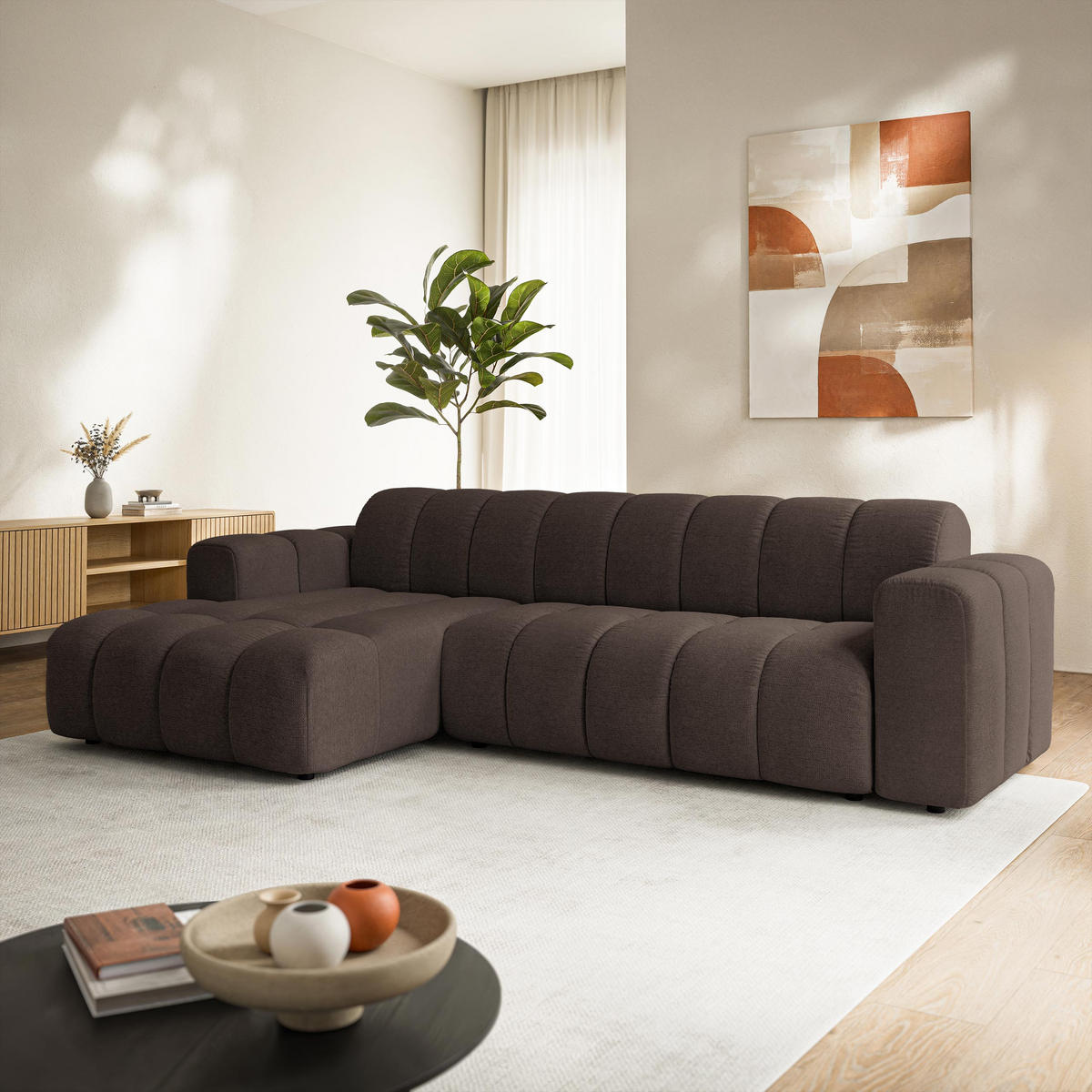 ROHOVÁ Sedačka SETIA ARAGON 26, Hnědá - černá/hnědá, dřevo/textil (304/165cm) - MASSENO