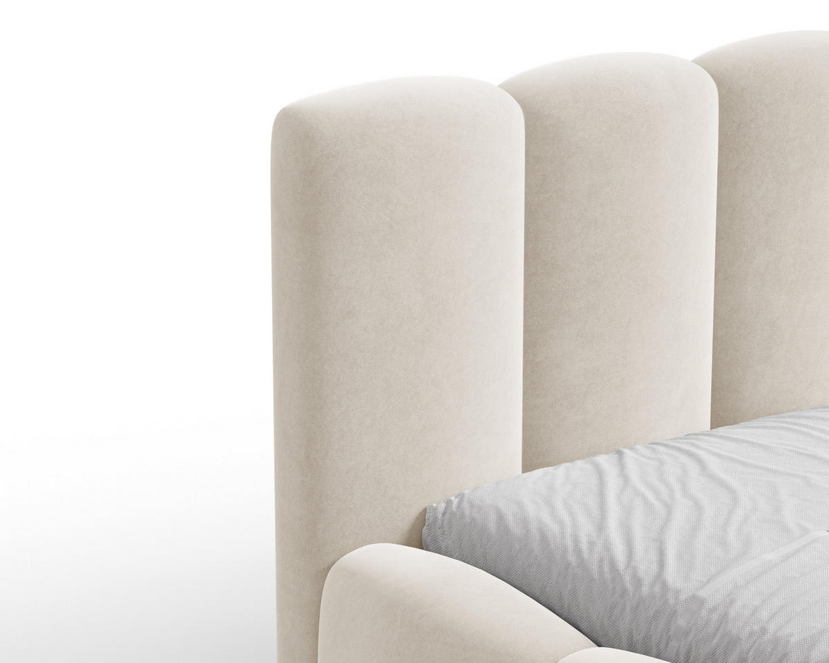 POLSTERBETT 18 - 140x200 cm – Riviera – Gepolstertes Bett mit Metall-Lattenrost - Creme, Holz (140/200cm) - ROYAL24_MARKT