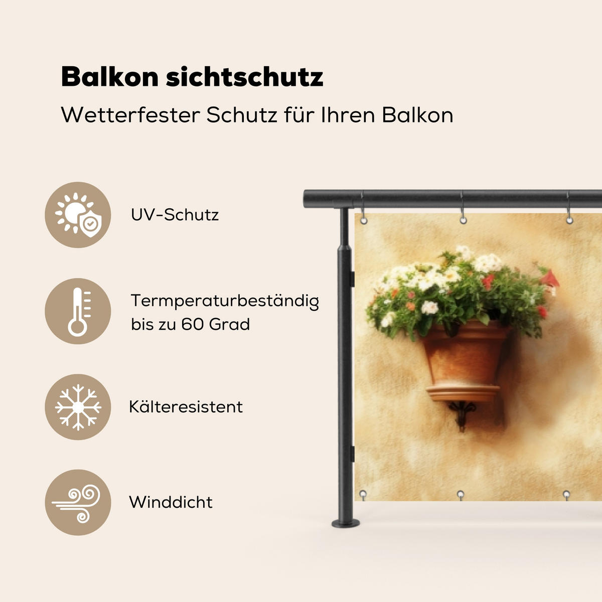 BALKON-SICHTSCHUTZ Blumentöpfe - Wand - Vintage - Terra cotta, Kunststoff (500/90cm) - MuchoWow