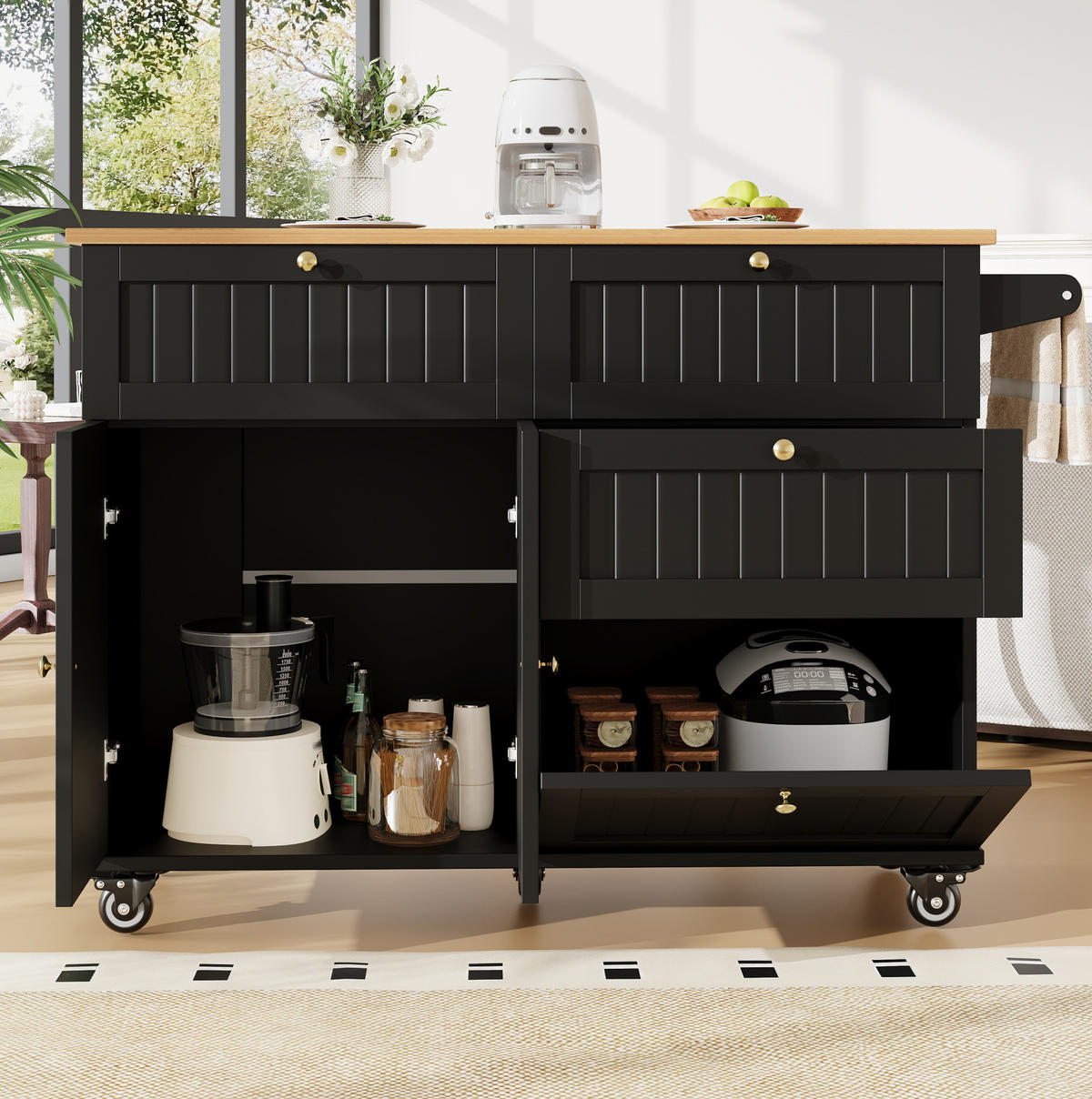 KÜCHENINSEL mit Stauraum 133 x 70 cm MDF Schwarz - Schwarz, Holz (70/88/133cm) - Beauniv