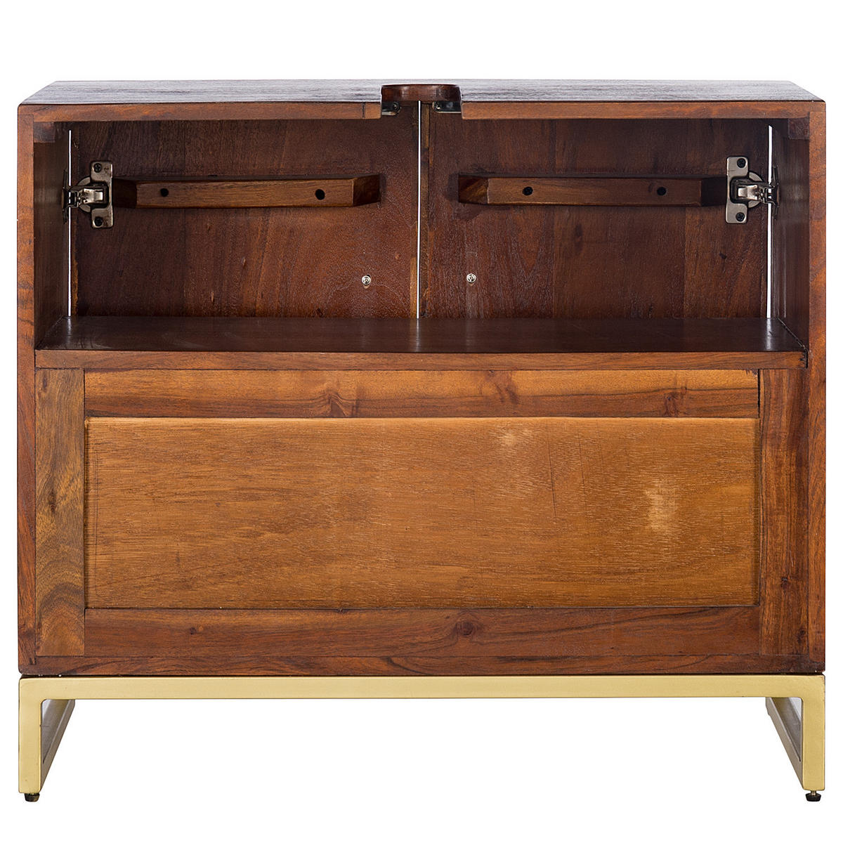 WASCHBECKENUNTERSCHRANK - Akazie massiv / Eisen - Akaziefarben, Holz/Metall (70/60/35cm) - home24