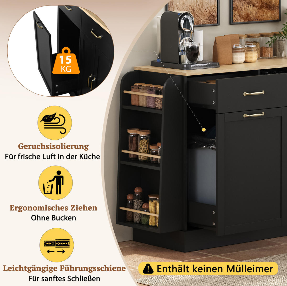 SIDEBOARD 133,5/40/86 cm Schwarz aus MDF mit Stauraum - Schwarz, Holzwerkstoff (40/86/133.5cm) - OKWISH
