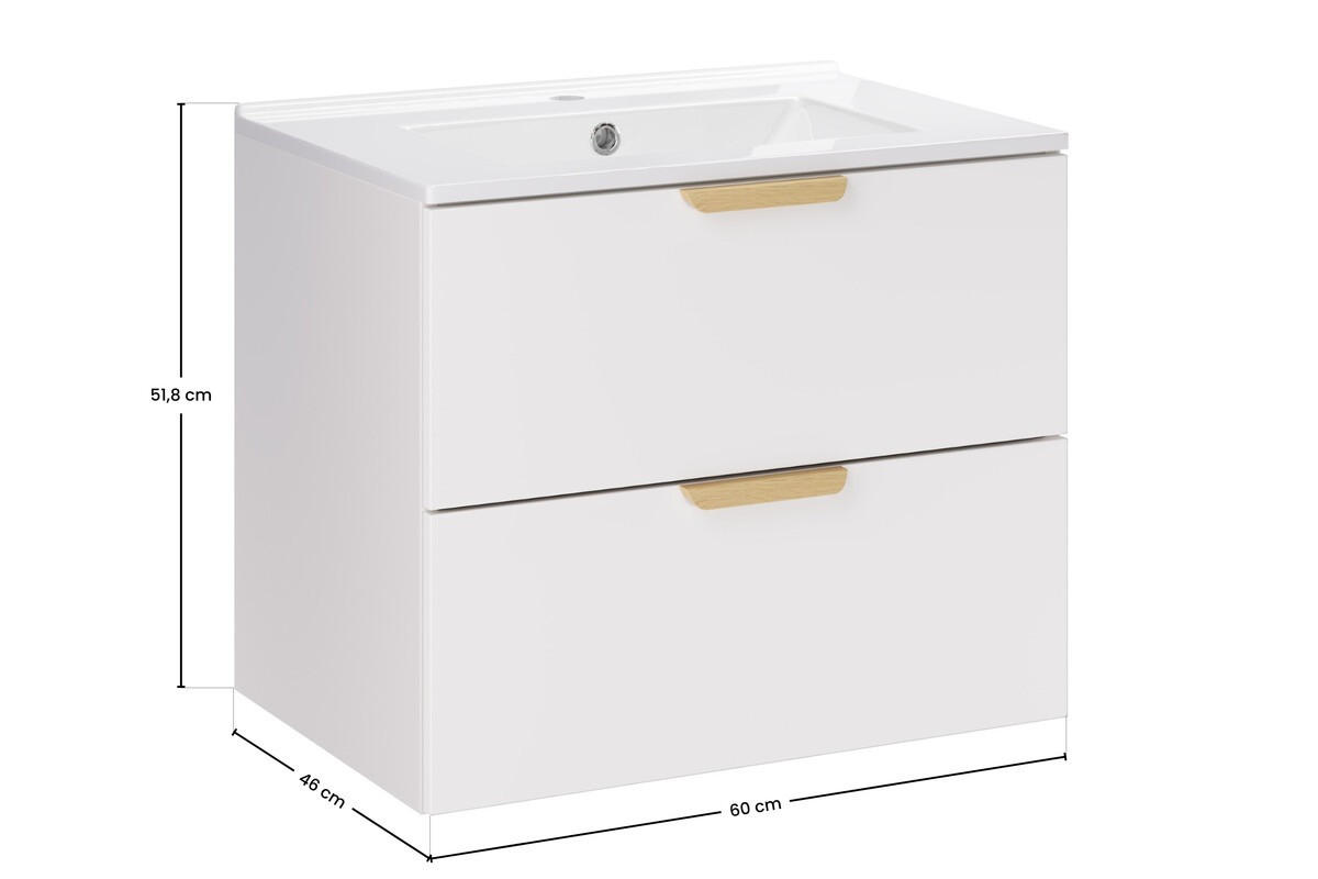 WASCHTISCHKOMBI 60 cm 2Teile - Aster White A BM423 in Weiß/Matt - Weiß, Holz (60/50/46cm)