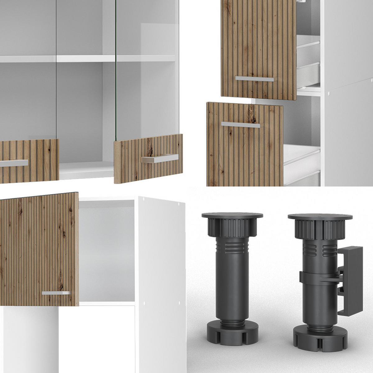 KÜCHENZEILE R-Line Artisan Eiche/Weiß 350 cm mit Hochschrank AP Anthrazit - Eiche Artisan/Weiß, Holzwerkstoff (350/81.6/60cm) - Vicco