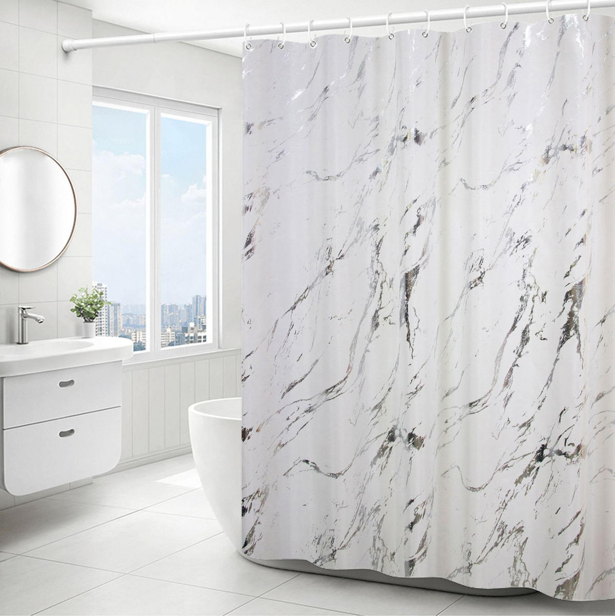DUSCHVORHANG Marmor Muster Grau Luxus schlicht leicht Badezimmer - Grau, Textil (180/180cm) - MCBOSON