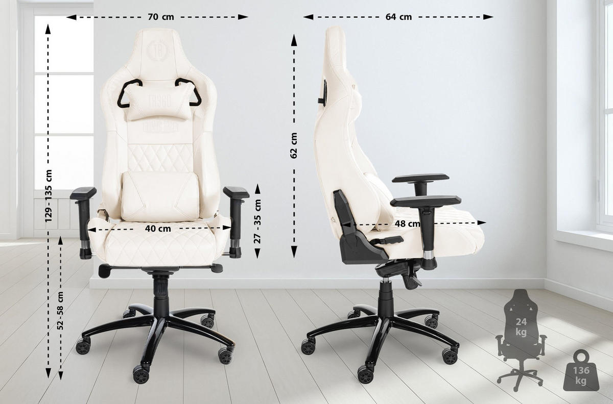 CHEFSESSEL Echtleder weiß - Schwarz/Weiß, Leder/Metall (70/129/64cm) - CLP