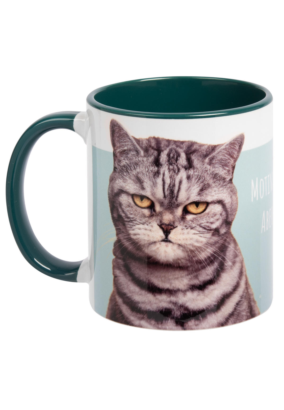 KAFFEEBECHER Katzen Motivation ist ausverkauft! Aber es gibt Kaffee! Grün/Weiß 320 ml - Multicolor, Keramik (0.32L) - United Labels