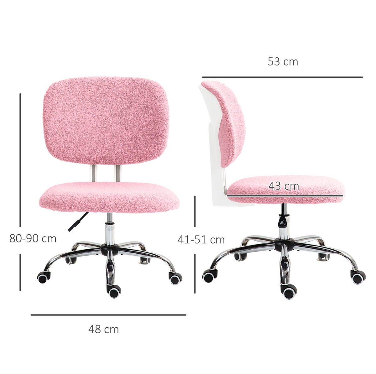 BÜROSTUHL höhenverstellbar 48 x 53 x 80-90 cm Polyester Pink - Pink, Kunststoff (53/90/48cm) - Meubliv