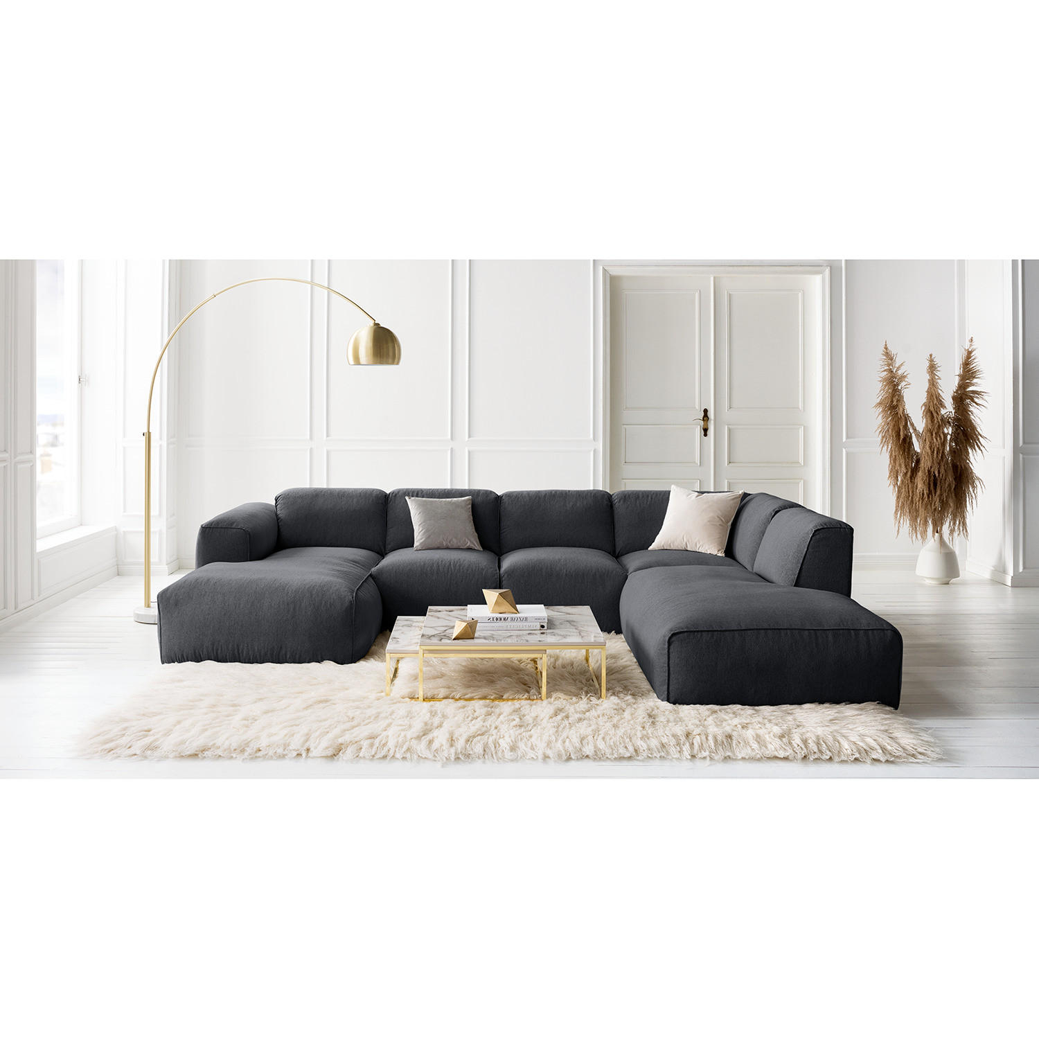 WOHNLANDSCHAFT mit Longchair - Schwarz/Grau, Textil (325/71/235cm) - home24