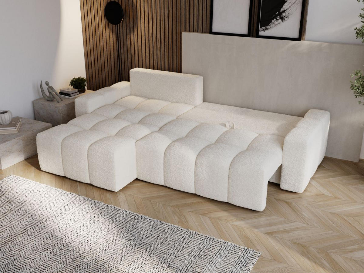 ECKSOFA Bresso Bouclé-Stoff Creme - Creme, Holz/Textil (255/168cm) - Graingold