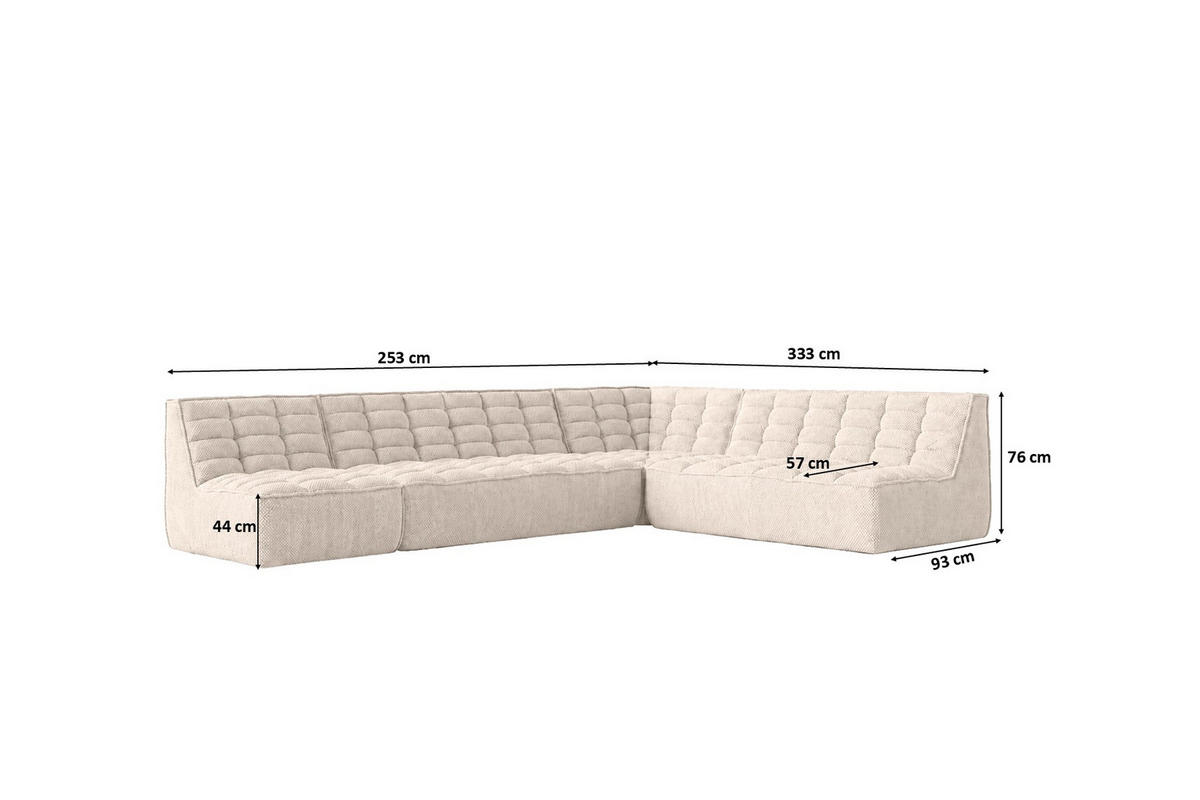 ROHOVÁ SEDAČKA modulární ve tvaru L, plyšová tkanina Pop, Krémová, Levá strana, LAZY L - krémová, dřevo (333/253cm) - Kaiser Möbel