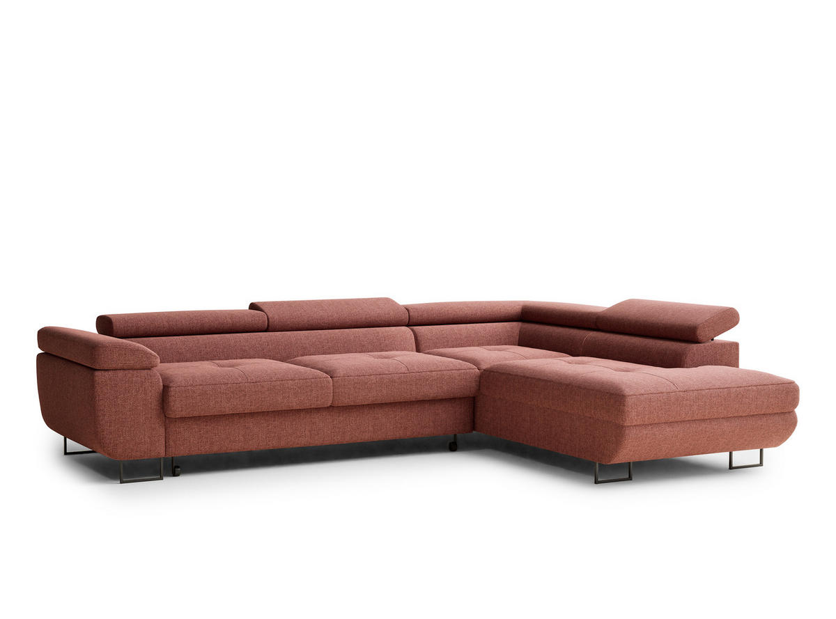 ECKSOFA Concord Korallenfarbe Webstoff - Rechts Seite - Koralle/Schwarz, Holz/Holzwerkstoff (277/203cm) - Maison de Reve