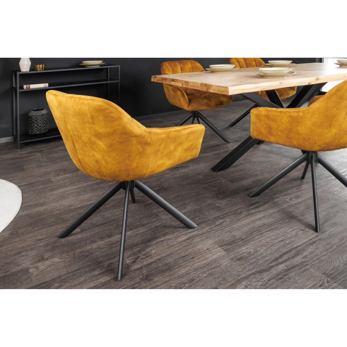 STUHL PAPILLON Samt Senfgelb, Schwarze - Gelb, Textil (65/83/66cm) - riess-ambiente