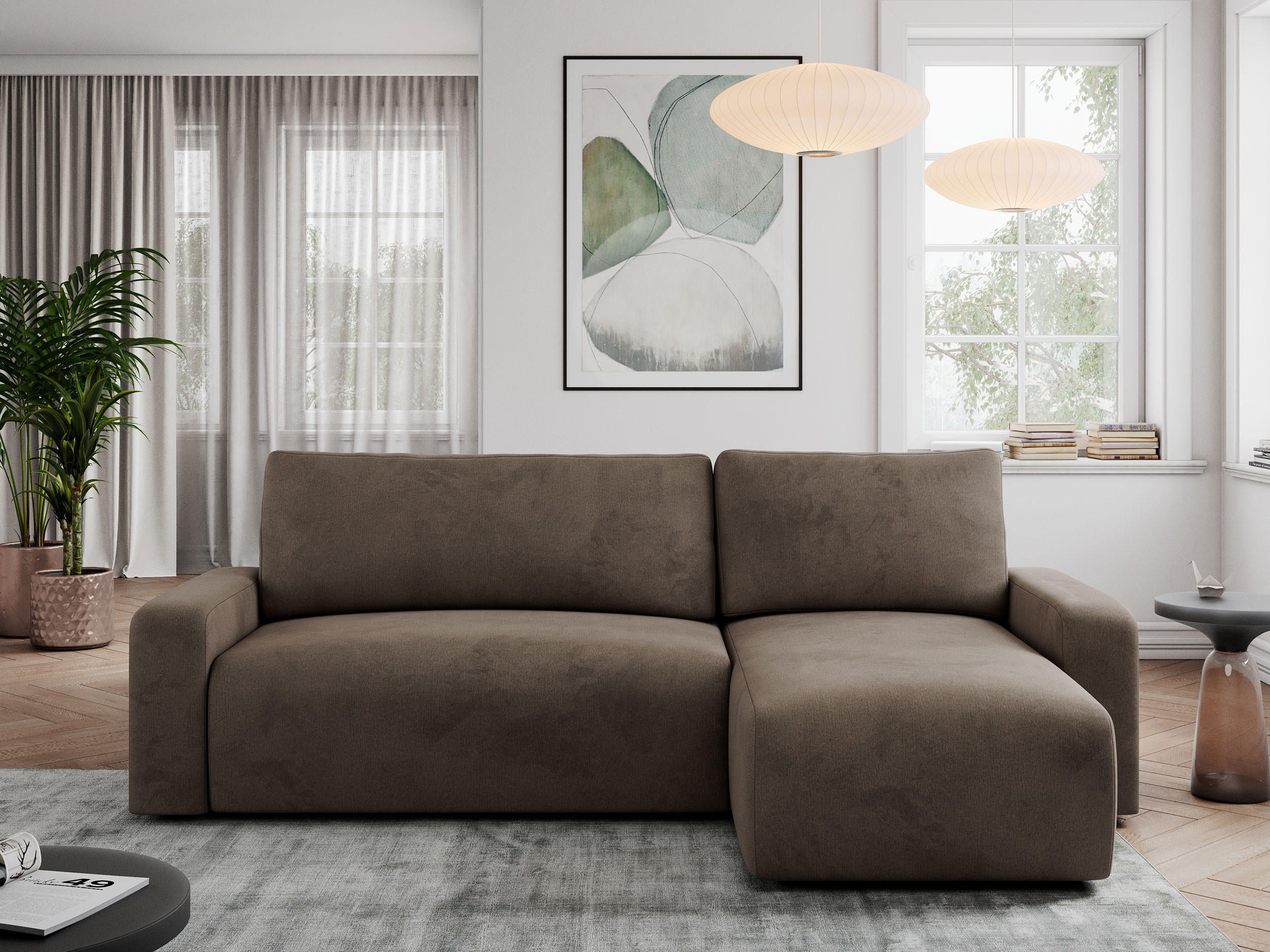 ECKSOFA ARGOS Braun Velours - Schwarz/Braun, Kunststoff/Textil (245/150cm) - MKS