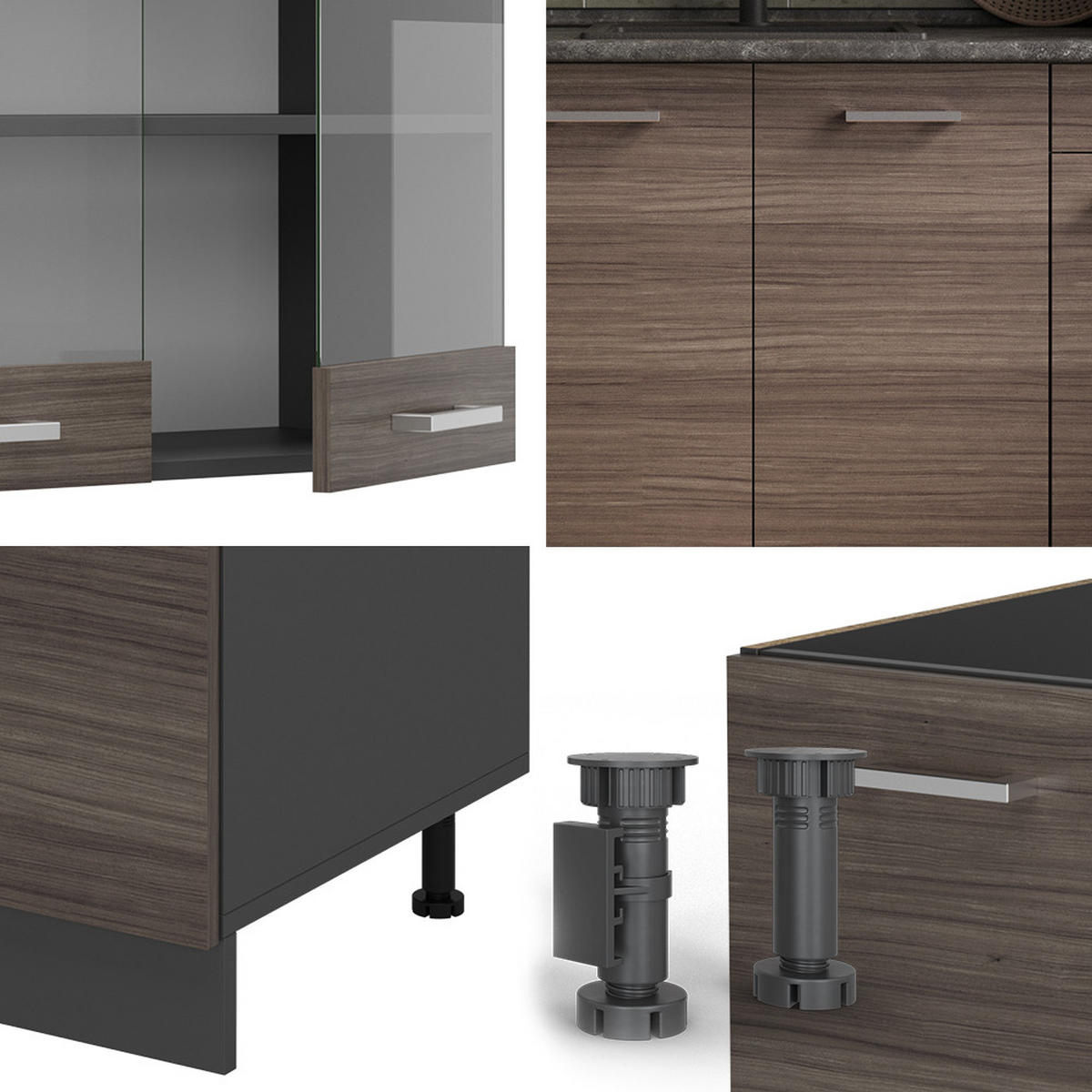 SINGLEKÜCHE R-Line Edelgrau/Anthrazit 140 cm ohne Arbeitsplatte - Anthrazit/Braun, Holzwerkstoff (140/81.6/46cm) - Vicco