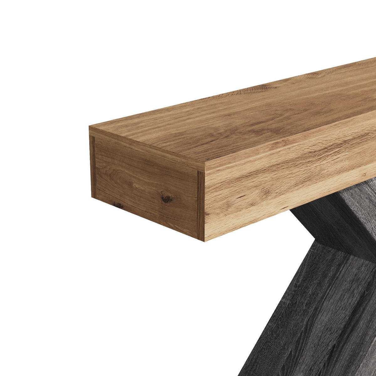 KONSOLENTISCH in Holzoptik Zweifarbige Beistelltisch mit X-förmigen Beinen für Flur/Wohn-, 140L/30B/80(cm) - Naturfarben/Grau, Holzwerkstoff (30/140/80cm) - STILVORA