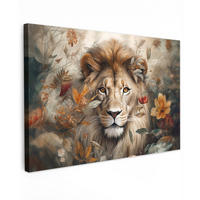 LEINWANDBILD Löwe - Wildtiere - Pflanzen - Natur - Blumen Groß 140x90 cm - Beige, Textil (140/90cm) - MuchoWow