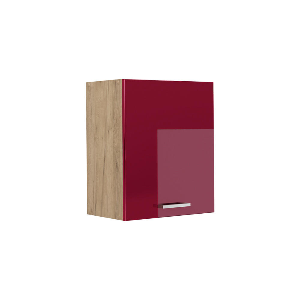 HÄNGESCHRANK R-Line, Rot Hochglanz/Goldkraft Eiche, 50 cm - Eichefarben/Rot, Holzwerkstoff (50/60/31cm) - Vicco