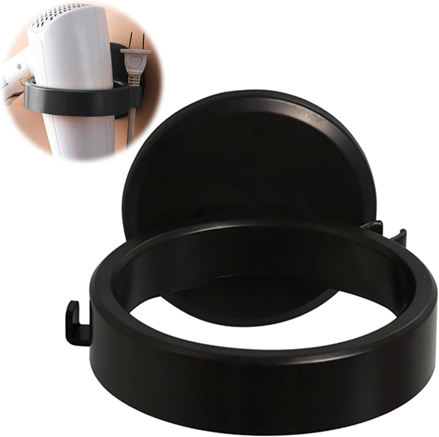 HAARTROCKNERHALTER , selbstklebend ohne Bohren - Schwarz, Kunststoff (7.5/7.5/9cm) - BELZ