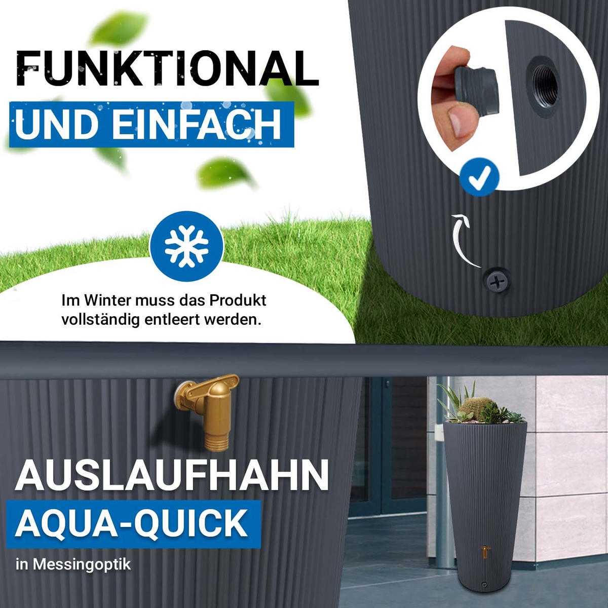 2IN1 Regentonnen Komplett-Set 220 L graphite grey - Grau, Kunststoff (58/120/58cm) - 4rain