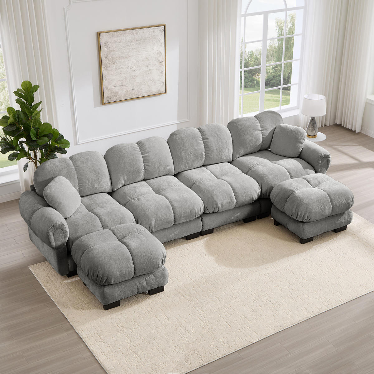 SOFA 330/149/90 cm in Hellgrau aus Chenille mit modularer Flexibilität - Hellgrau, Textil (149/90/330cm) - Flora Grace