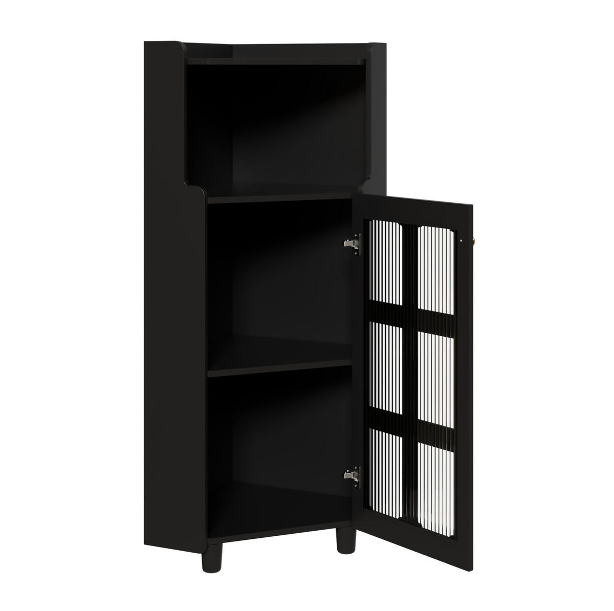 LED-ECKSCHRANK 63.5x16.5x124 cm Schwarz aus Spritzglas mit App-LED & 2-in-1 Stauraum - Schwarz, Holzwerkstoff (63.5/124/16.5cm) - Modfu