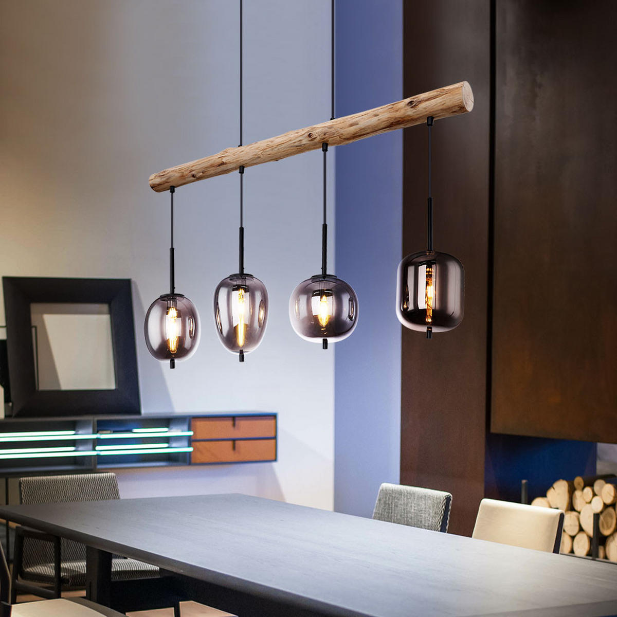 HÄNGELEUCHTE Metall Glas Braun Holzoptik - Braun, Holz (100/18.5/130cm)