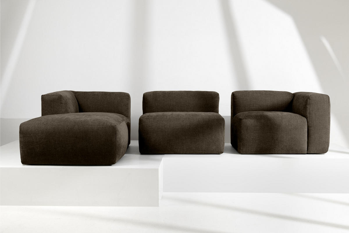 ECKMODULSOFA-LINKS BUFFO mit extrem weicher und bequemer Sitzfläche, Gewebestoff, braun - Braun, Textil (297/180cm) - KONSIMO®
