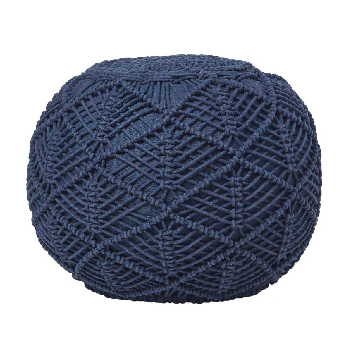 POUF dunkelblau im Makramee-Stil, 40/40/35 cm - Dunkelblau, Textil (40/35/40cm) - Homescapes