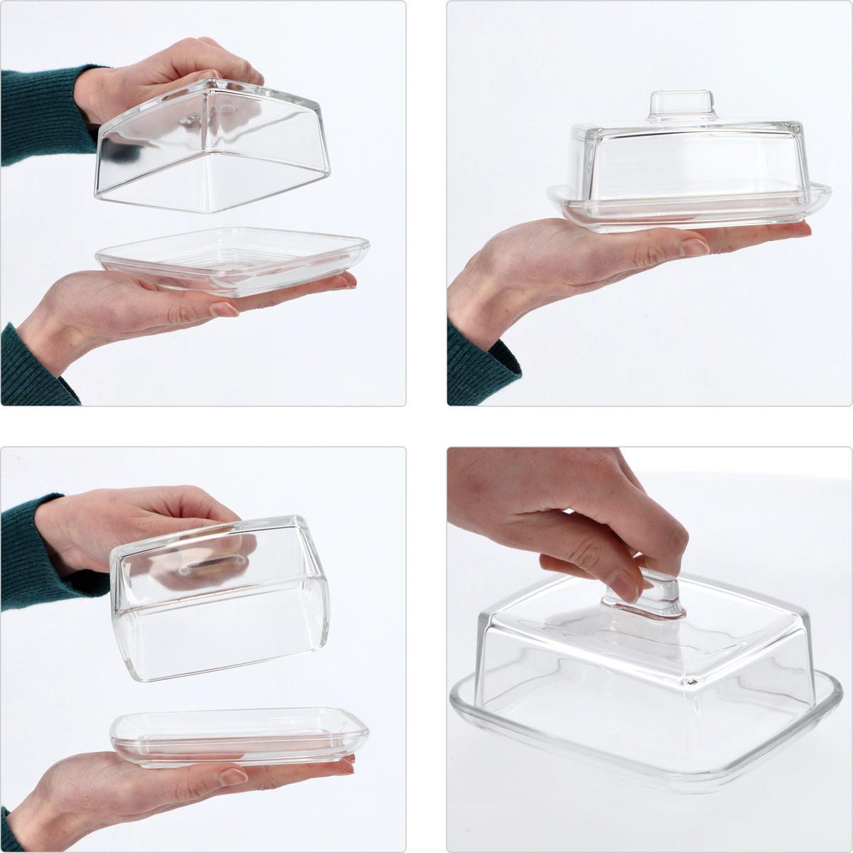 BUTTERDOSE aus Glas mit Deckel, 14 x 12 cm - Transparent, Glas (12/7/14cm) - KADAX